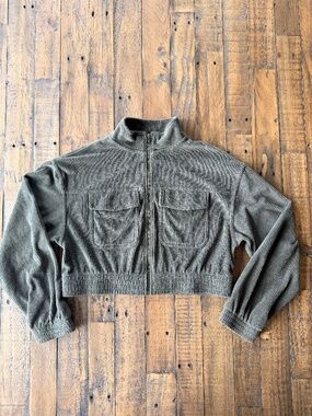 Aerie Olive Green Corduroy Cropped Utility Jacket Small